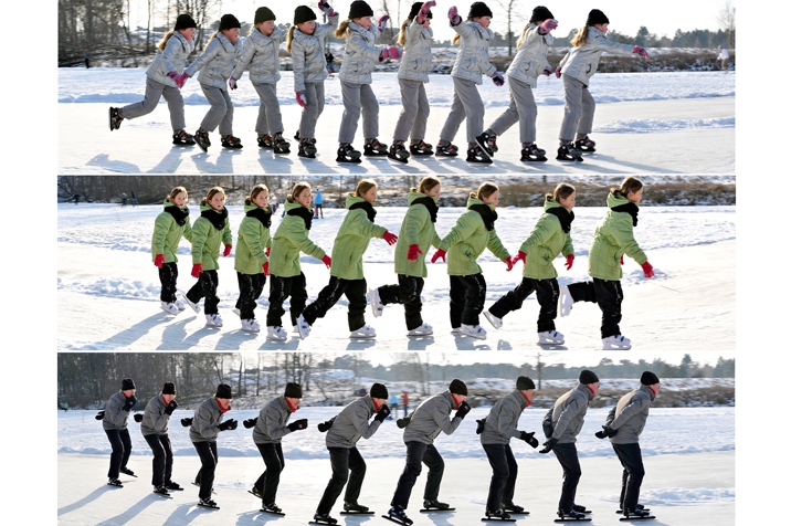 Schaatsers op de plassen bij Surae Dorst